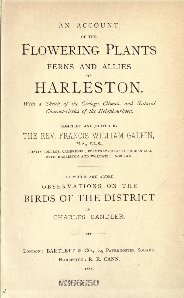 An account of the flowering plants of Harleston cover